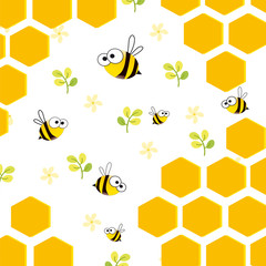 The bees and honeycomb. Cute bees on a white background.