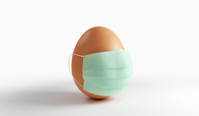 Egg in surgical, medical mask. Easter during coronavirus pandemic