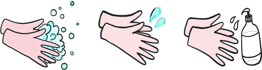 hands washing cleaning avoiding infection Covid-19 Coronavirus sign symbol icon set vector illustration scribble