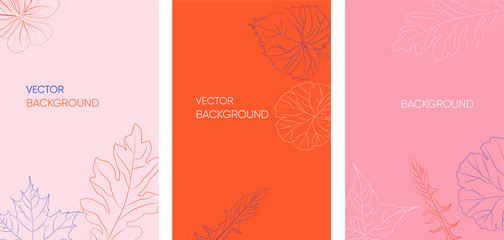 Fototapeta na wymiar Vector set of abstract backgrounds with copy space for text - autumn sale - bright vibrant banners, posters, cover design templates, social media stories wallpapers with yellow and orange leaves