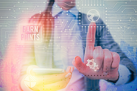 Text sign showing Earn Points. Business photo text getting praise or approval for something you have done