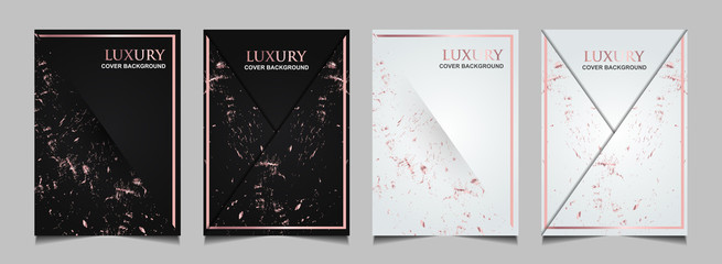 Collection of luxury covers design template black and white with elegant rose gold. Vector layout premium vip style for books, magazines, catalogs, poster celebration, flyer anniversary, package