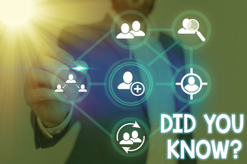 Word writing text Did You Know Question. Business photo showcasing when you are asking someone if they know fact or event