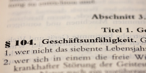 Fototapeta premium Gesetz zur Geschäftsunfähigkeit in § 104 BGB