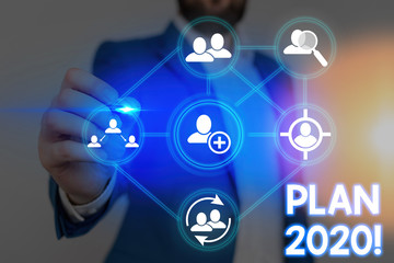 Word writing text Plan 2020. Business photo showcasing detailed proposal doing achieving something next year