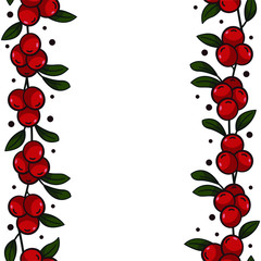 Cranberry frame; vertical cranberry borders for greeting cards, invitations, wedding cards, posters, banners, web design.