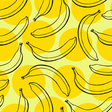 Seamless pattern with banana hand drawn fruits elements. Vegetarian wallpaper. For design packaging, textile, background, design postcards and posters.