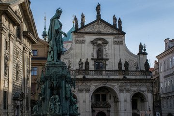 Fototapeta na wymiar Karl IV statue and Church of the Holy Saviour