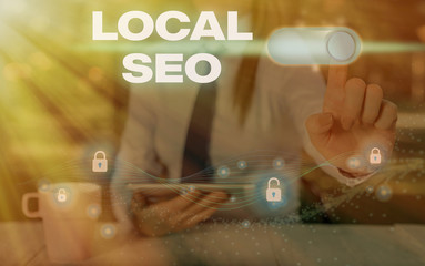 Conceptual hand writing showing Local Seo. Concept meaning helps businesses promote products and...