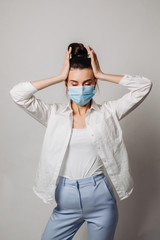 Virus mask female doctor wearing face protection in prevention for coronavirus