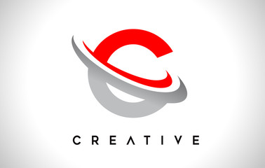 Letter C Logo. C Letter Design Vector with Red Gray Swash Vector