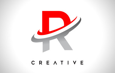 Letter R Logo. R Letter Design Vector with Red Gray Swash Vector
