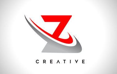 Letter Z Logo. Z Letter Design Vector with Red Gray Swash Vector - obrazy, fototapety, plakaty