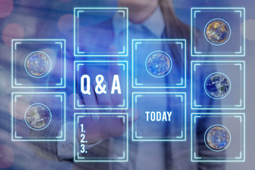 Handwriting text writing Q And A. Conceptual photo defined as questions being asked and answers Elements of this image furnished by NASA