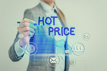 Conceptual hand writing showing Hot Price. Concept meaning Buyer or seller can obtain something for...