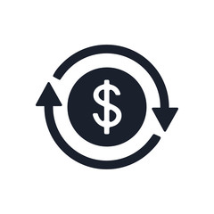 Icon of dollar sign in circle made of arrows. Coin with dollar sign simple on white background. Vector illustration