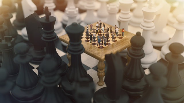 Chess Board Game Concept For Ideas And Competition And Strategy Or Simulation Hypothesis, Theory Concept. 3d Rendering