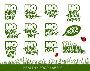 Set of Calligraphic Labels for the Organic and Allergen Free Food