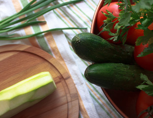 fresh vegetables on wooden table
