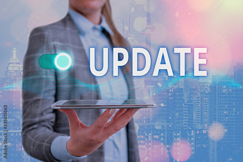 Wall mural text sign showing update. business photo showcasing by adding new information or making corrections 