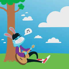 Bunny With Mask Playing Guitar
