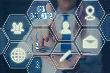 Word writing text Open Enrolments. Business photo showcasing when employees may make changes to...