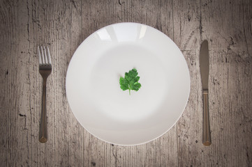 empty plate with broccoli knife and fork