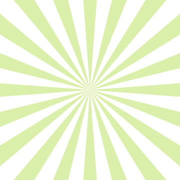 Green ray background. Vintage abstract texture. Retro starburst, sun beam. Halftone color. Light burst. Bright shine sunburst. Empty blank, scrapbook surface. Clean nature energy. Vector illustration