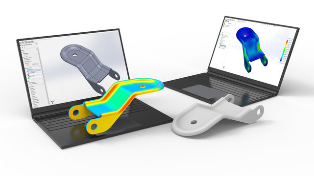 3D rendering - Computer aided design on a laptop in engineering