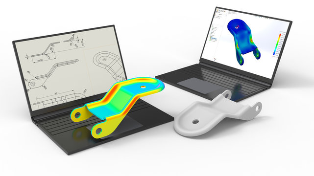 3D rendering - Design a mechanical part on laptop concept