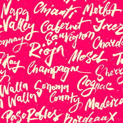Wine Calligraphic Seamless Pattern.