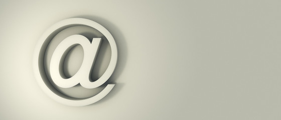Email sign on white wall background, banner, copy space. 3d illustration