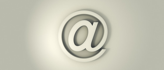 Email sign on white wall background, banner, copy space. 3d illustration