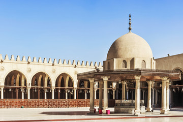Interior of the mosque of Amr Ibn Al-Aasa (al-As) in Cairo, Egypt, oldest mosque in Africa.