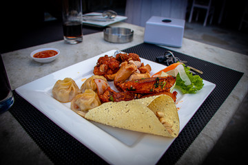 A set of Nepali snacks.
