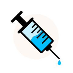 Vaccination vector icon. Style is bicolor flat symbol, blue and black colors, rounded angles, white background.