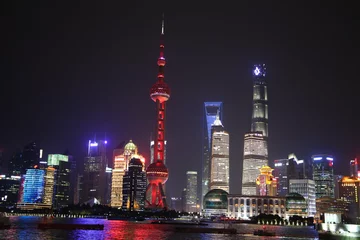 Foto op Plexiglas Shanghai Skyline at Night © mpaskvan