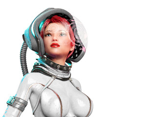 astronaut girl vintage wih copy space on white background © DM7