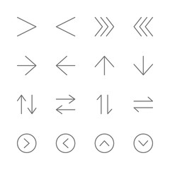 Simple Set of arrows interface Related Vector thin Line Icons. Contains such as direction, nevigation, button, next, skip, up, down, left, right, pointer, exchange and more. illustration