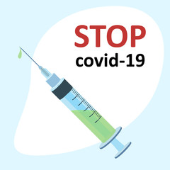 syringe with a vaccine against the virus. coronavirus pandemic. antidote, a cure for the disease. vector illustration