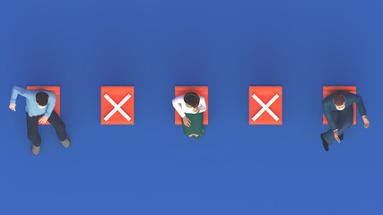 3d Rendering. Social Distancing, People keep distance in public society people to protect virus.coronavirus outbreak spreading concept ,wearing protective mask for prevent virus Covid-19. 