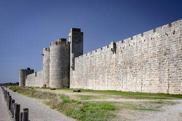 Fototapeta na wymiar Medieval city walls of Aigues-Mortes, Languedoc Roussillon, France.