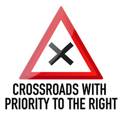 Crossroad with priority right Information and Warning Road traffic street sign, vector illustration isolated on white background for learning, education, driving courses, sticker. From collection