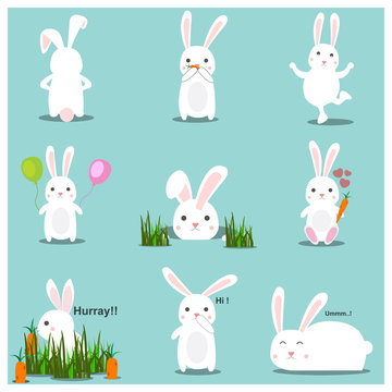 Cute bunny rabbit icons set design