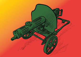 a very old machine gun on the white