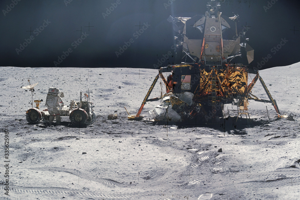 Wall mural astronaut on rock surface with space background. elements of this image furnished by nasa