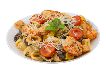 delicious Spaghetti pasta with prawns on  plate