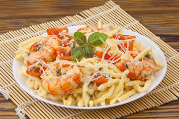 delicious Spaghetti pasta with prawns on  plate