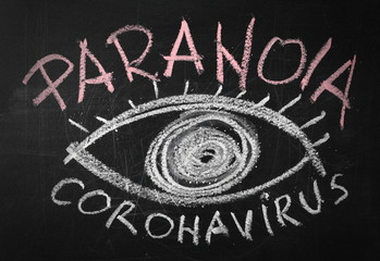 Paranoia and coronavirus concept drawn on chalkboard, blackboard background and texture