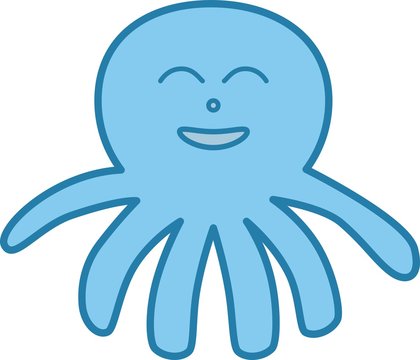 Funny cartoon character. Octopus sea blue in sketch style